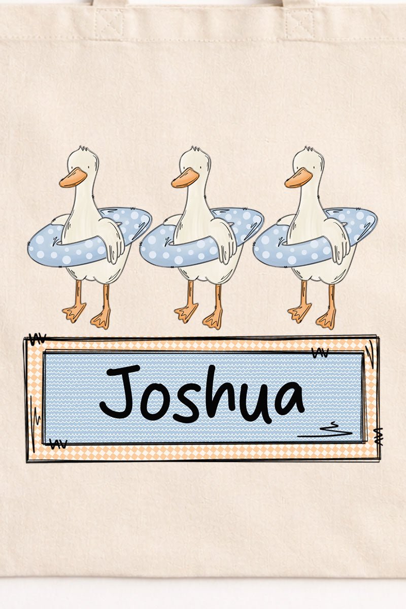 Personalized Blue Summer Geese Small Canvas Tote *Personalize Your Name - Wholesale Accessory Market