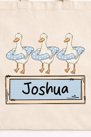Personalized Blue Summer Geese Small Canvas Tote *Personalize Your Name - Wholesale Accessory Market