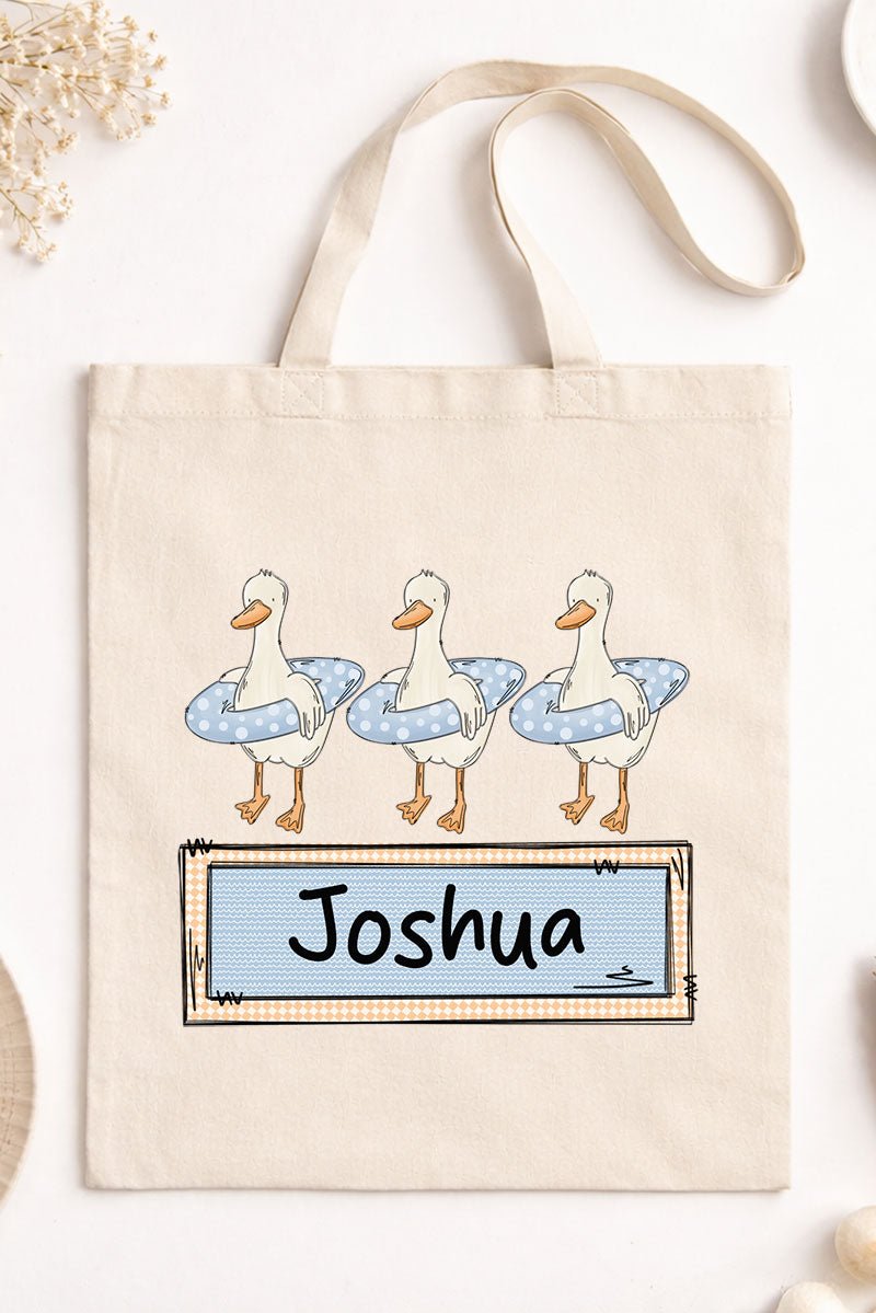Personalized Blue Summer Geese Small Canvas Tote *Personalize Your Name - Wholesale Accessory Market