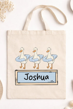 Personalized Blue Summer Geese Small Canvas Tote *Personalize Your Name - Wholesale Accessory Market