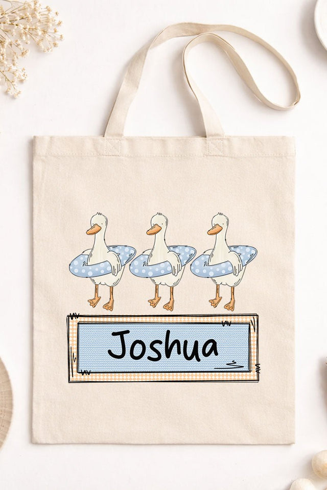 Personalized Blue Summer Geese Small Canvas Tote *Personalize Your Name - Wholesale Accessory Market