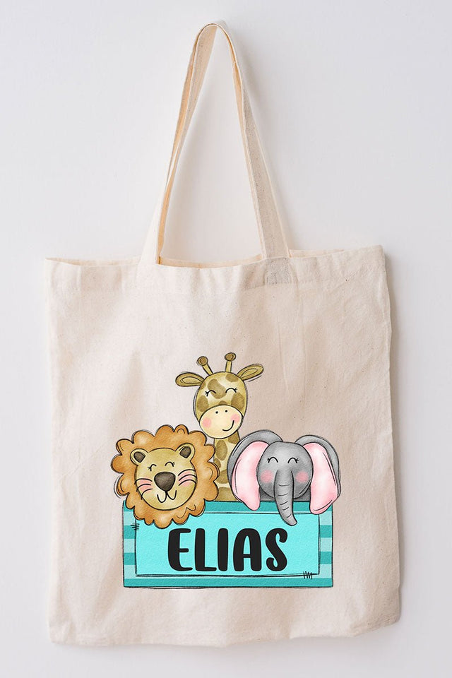Personalized Blue Zoo Trio Small Canvas Tote *Personalize Your Name - Wholesale Accessory Market