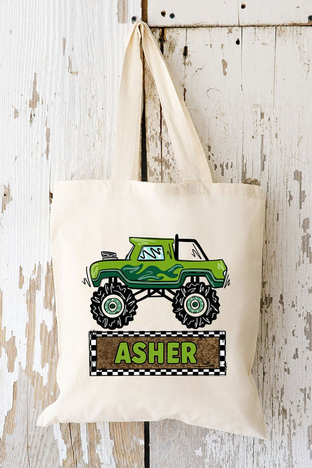 Personalized Monster Truck Mash Small Canvas Tote *Personalize Your Name - Wholesale Accessory Market