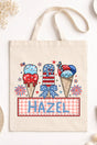 Personalized Patriotic Popsicles Pink Gingham Medium Canvas Tote *Personalize Your Name - Wholesale Accessory Market