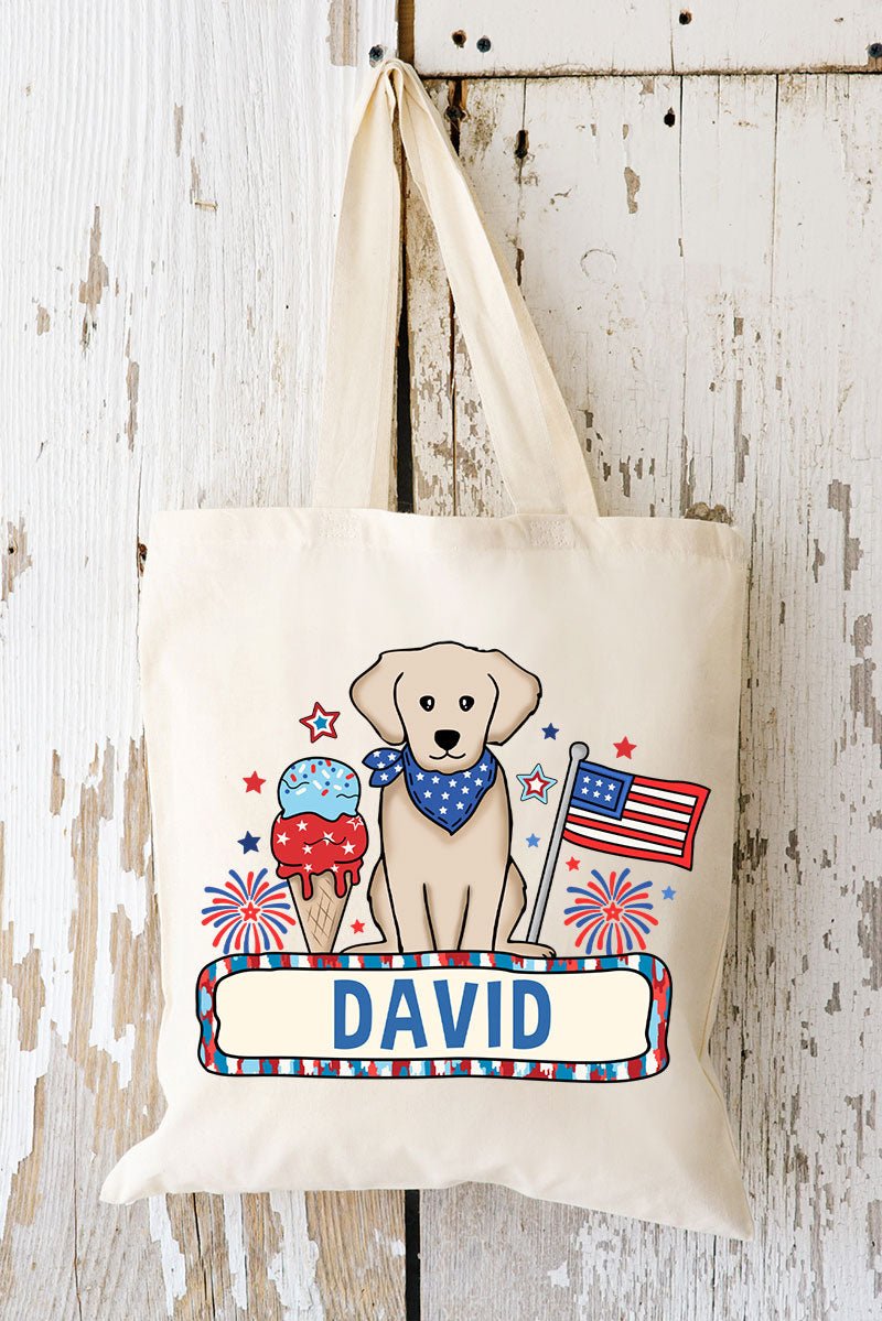 Personalized Patriotic Trio Blue Bandana Medium Canvas Tote *Personalize Your Name - Wholesale Accessory Market