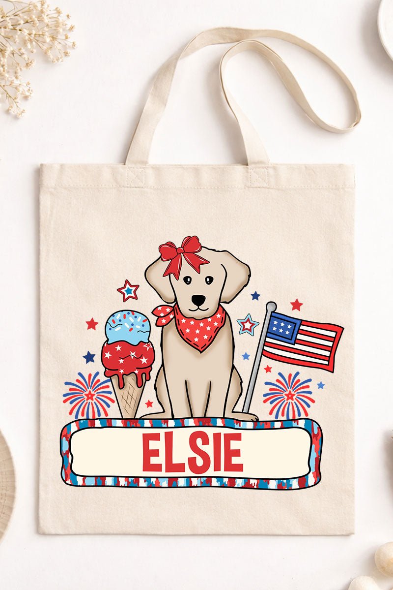 Personalized Patriotic Trio Red Bow Medium Canvas Tote *Personalize Your Name - Wholesale Accessory Market