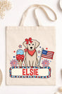 Personalized Patriotic Trio Red Bow Medium Canvas Tote *Personalize Your Name - Wholesale Accessory Market