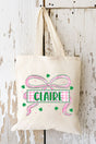 Personalized Preppy Pink Shamrock Medium Canvas Tote *Personalize Your Name - Wholesale Accessory Market