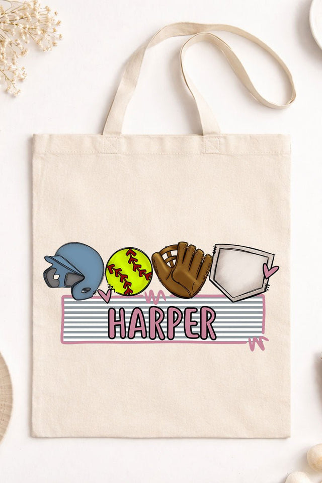 Personalized Softball Medium Canvas Tote *Personalize Your Name - Wholesale Accessory Market
