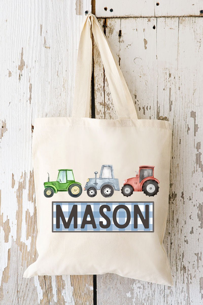 Personalized Tractor Trio Medium Canvas Tote *Personalize Your Name - Wholesale Accessory Market