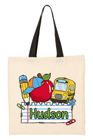 Personalized Back-To-School Name Tag Boy Medium Canvas Tote *Enter Kid's Name - Wholesale Accessory Market