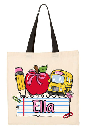 Personalized Back-To-School Name Tag Girl Medium Canvas Tote *Enter Kid's Name - Wholesale Accessory Market