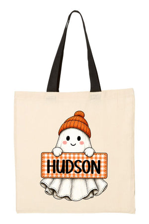 Personalized Gingham Ghost Medium Canvas Tote *Enter Kid's Name - Wholesale Accessory Market