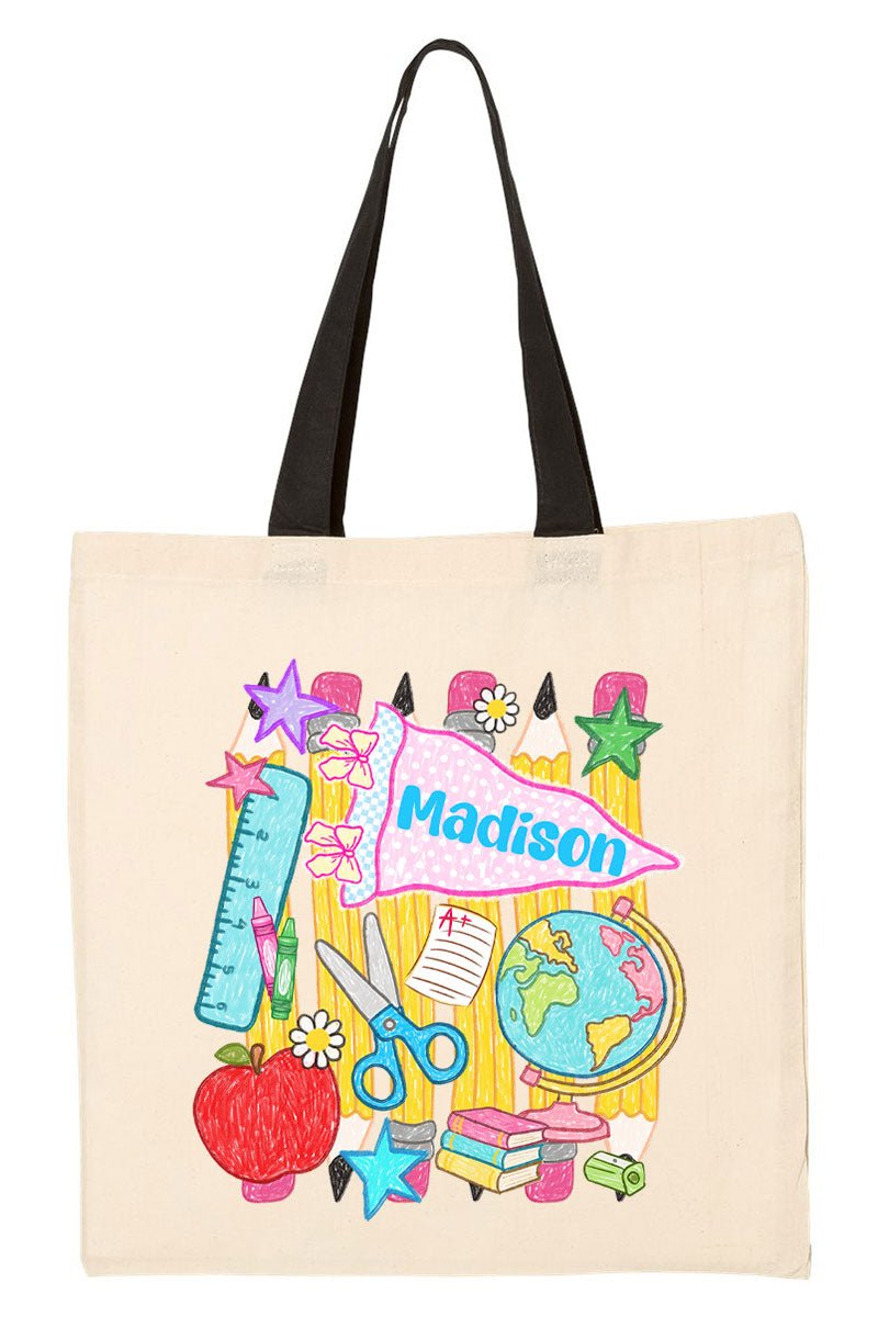 Personalized School Day Sketches Medium Canvas Tote *Enter Kid's Name - Wholesale Accessory Market
