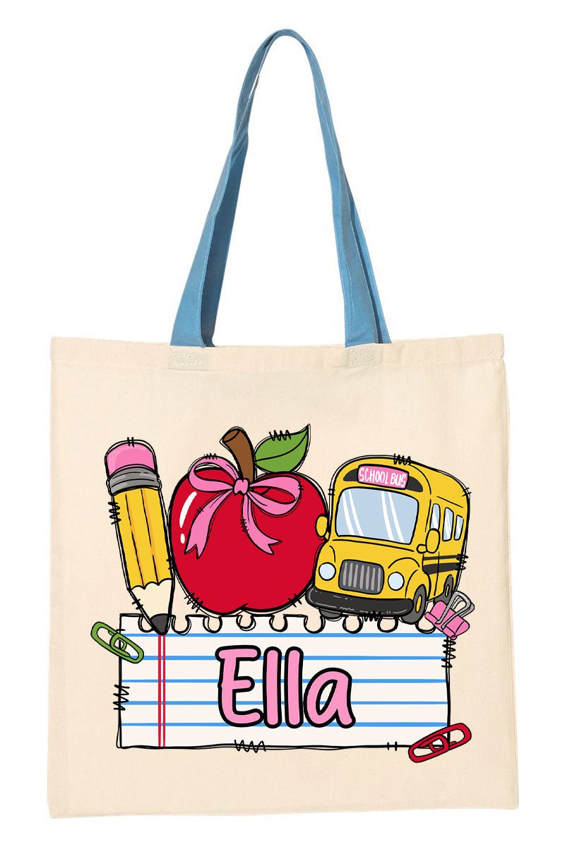 Personalized Back-To-School Name Tag Girl Medium Canvas Tote *Enter Kid's Name - Wholesale Accessory Market