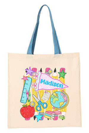 Personalized School Day Sketches Medium Canvas Tote *Enter Kid's Name - Wholesale Accessory Market