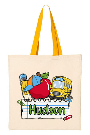 Personalized Back-To-School Name Tag Boy Medium Canvas Tote *Enter Kid's Name - Wholesale Accessory Market