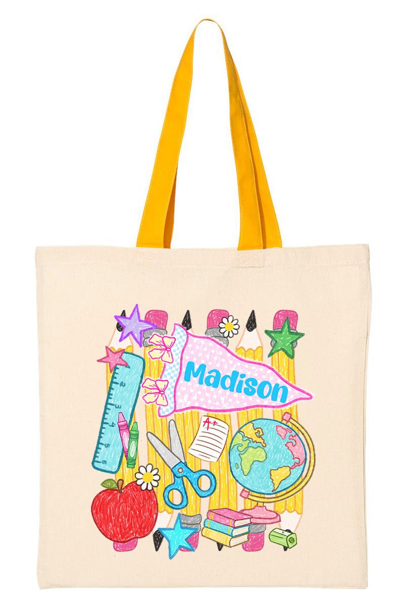 Personalized School Day Sketches Medium Canvas Tote *Enter Kid's Name - Wholesale Accessory Market