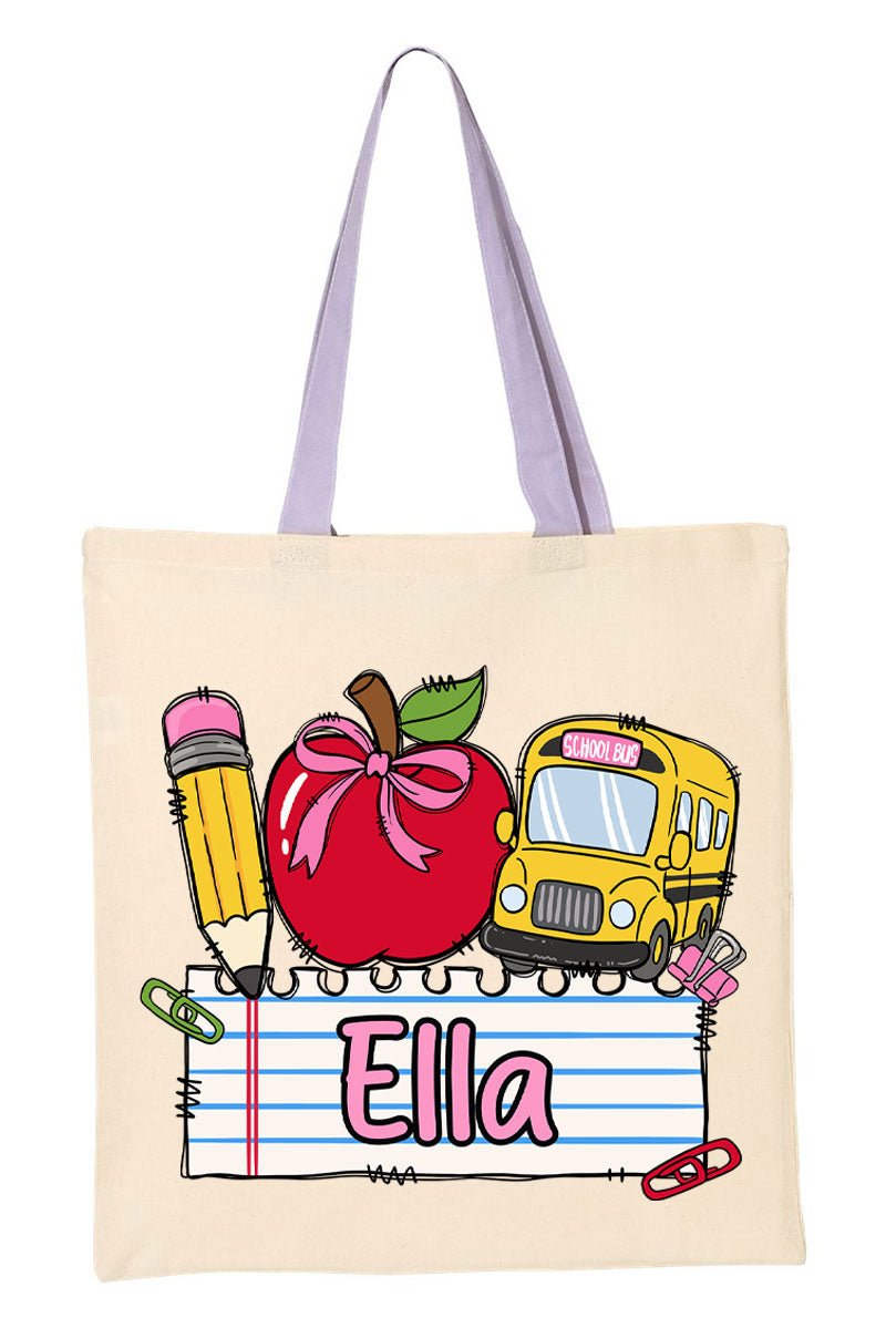 Personalized Back-To-School Name Tag Girl Medium Canvas Tote *Enter Kid's Name - Wholesale Accessory Market