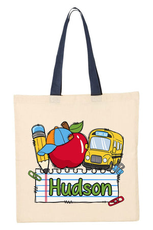 Personalized Back-To-School Name Tag Boy Medium Canvas Tote *Enter Kid's Name - Wholesale Accessory Market
