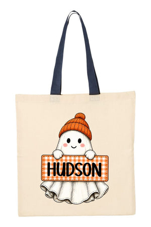 Personalized Gingham Ghost Medium Canvas Tote *Enter Kid's Name - Wholesale Accessory Market