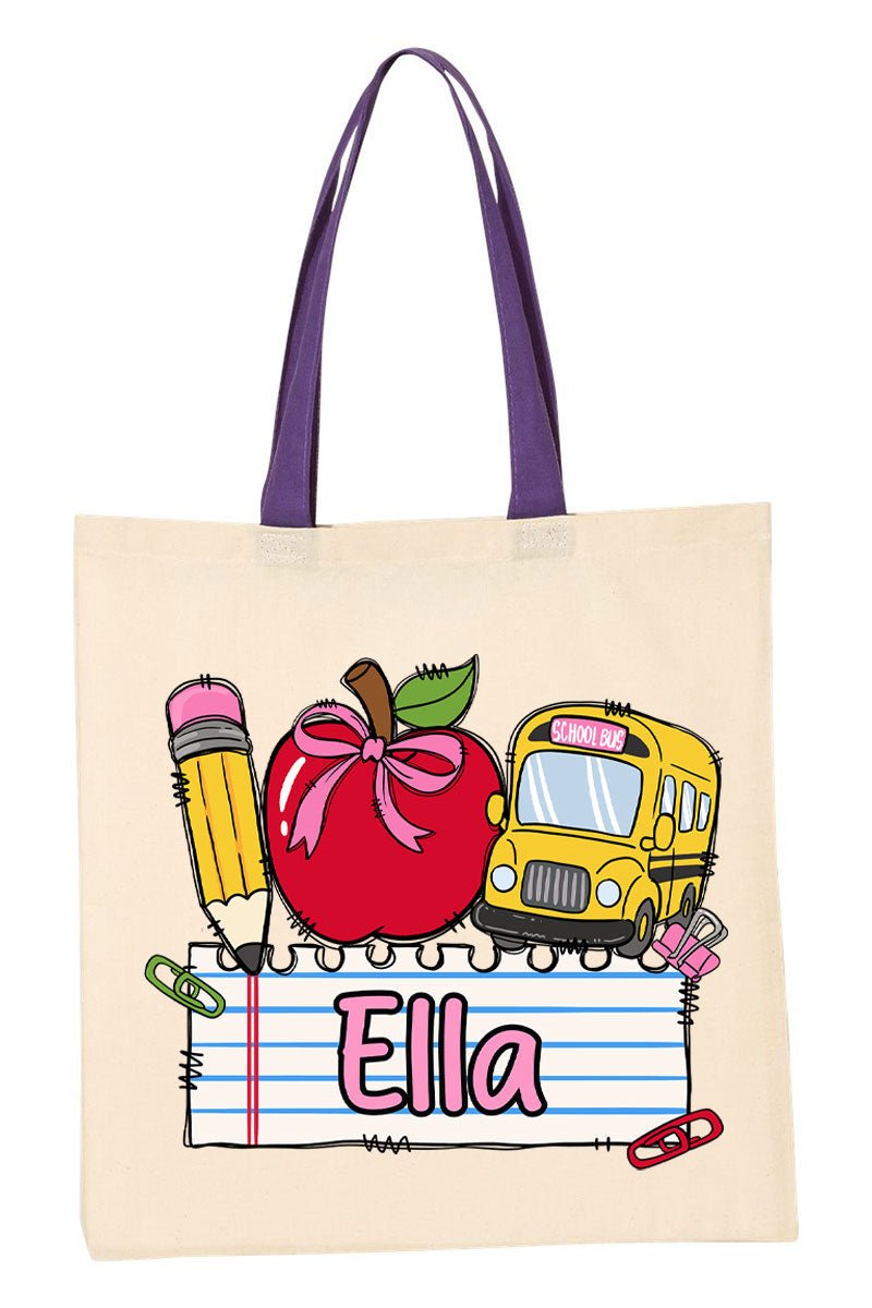 Personalized Back-To-School Name Tag Girl Medium Canvas Tote *Enter Kid's Name - Wholesale Accessory Market