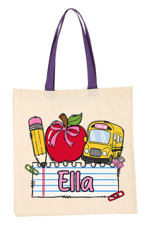 Personalized Back-To-School Name Tag Girl Medium Canvas Tote *Enter Kid's Name - Wholesale Accessory Market