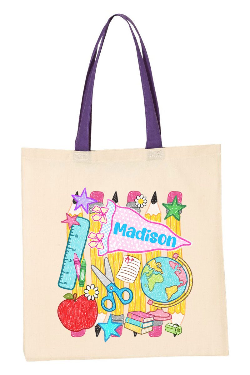 Personalized School Day Sketches Medium Canvas Tote *Enter Kid's Name - Wholesale Accessory Market