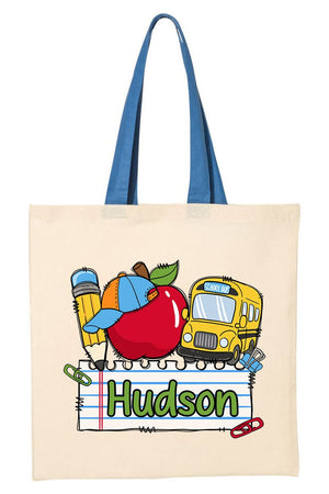 Personalized Back-To-School Name Tag Boy Medium Canvas Tote *Enter Kid's Name - Wholesale Accessory Market