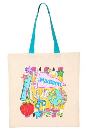 Personalized School Day Sketches Medium Canvas Tote *Enter Kid's Name - Wholesale Accessory Market