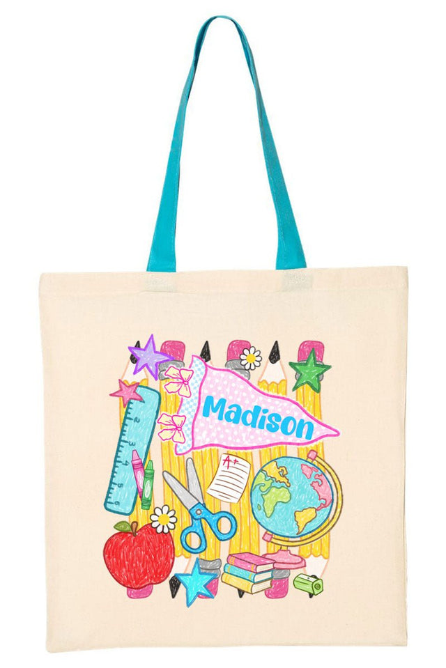 Personalized School Day Sketches Medium Canvas Tote *Enter Kid's Name - Wholesale Accessory Market