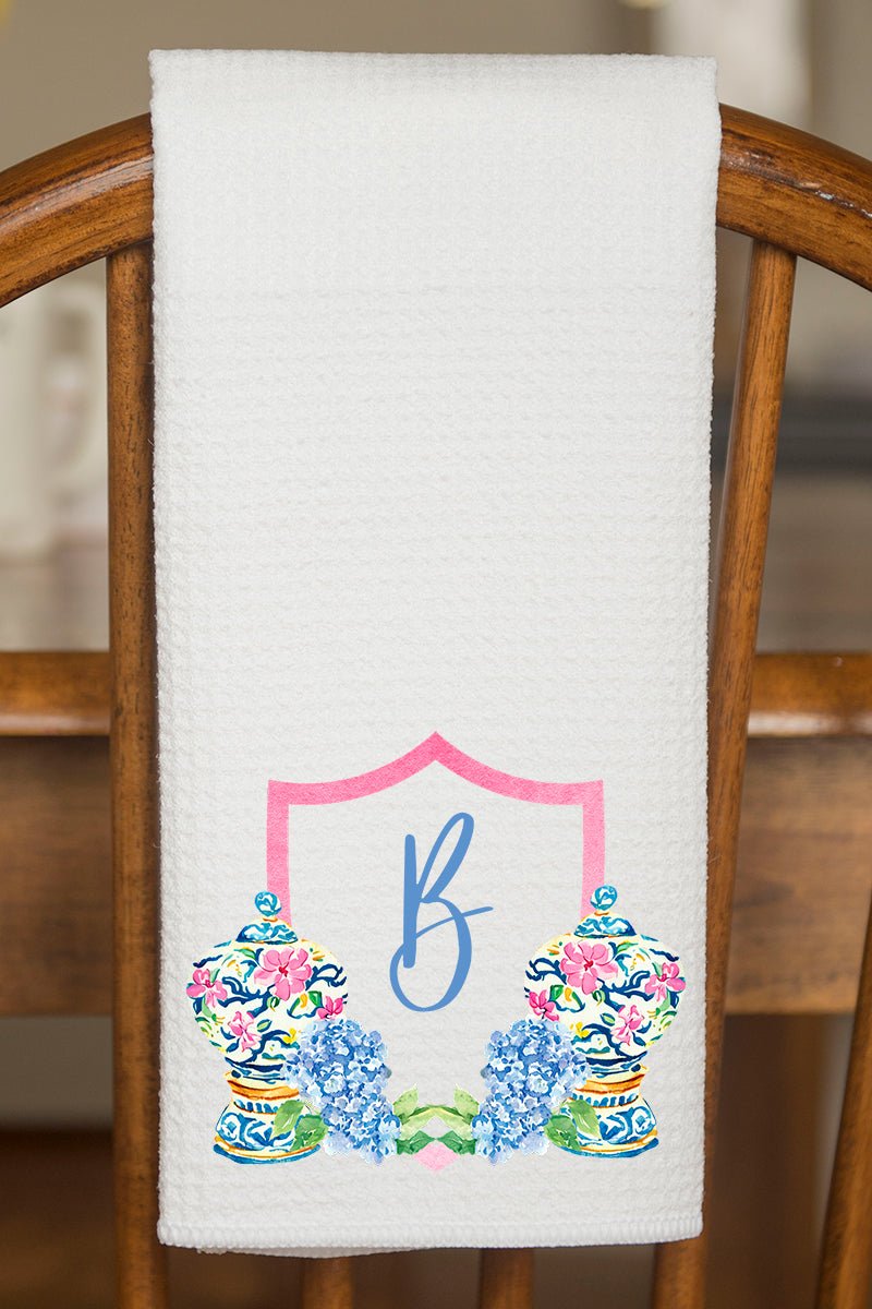 Personalized Preppy Petals Ginger Jars Waffle Kitchen Towel *Choose Your Initial - Wholesale Accessory Market