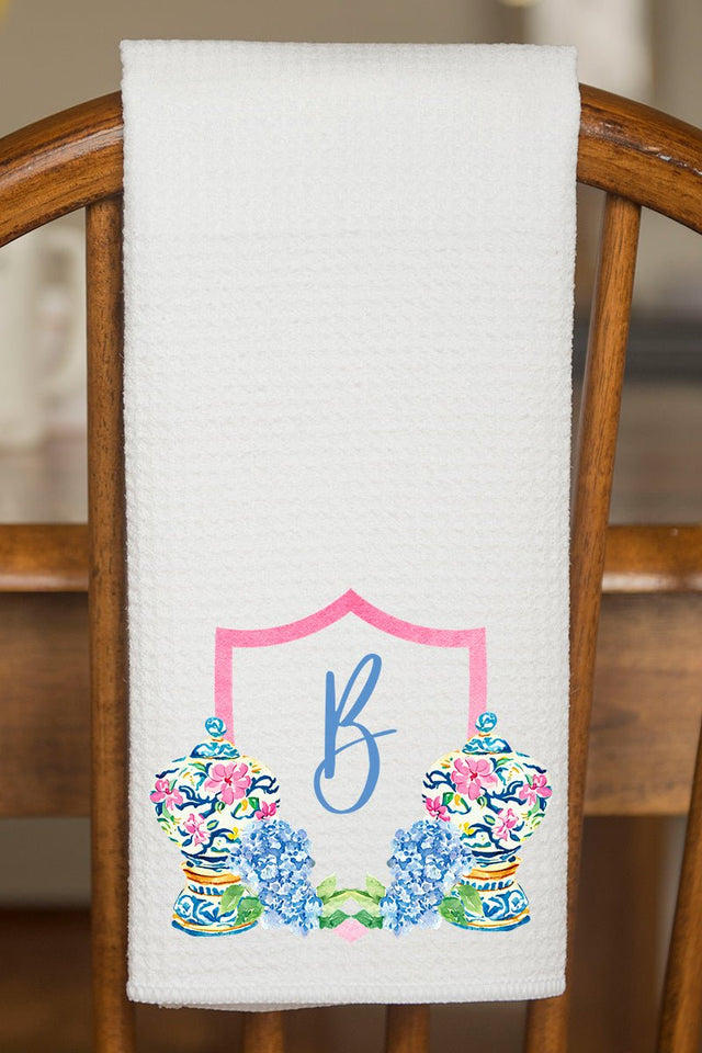 Personalized Preppy Petals Ginger Jars Waffle Kitchen Towel *Choose Your Initial - Wholesale Accessory Market