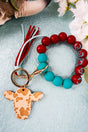 Red & Turquoise Cowgirl Mooves Beaded Bracelet Keychain - Wholesale Accessory Market