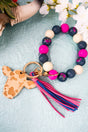 Navy & Pink Cattle Queen Beaded Bracelet Keychain - Wholesale Accessory Market