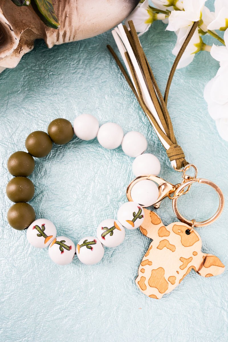 Olive Moojave Vibes Beaded Bracelet Keychain - Wholesale Accessory Market