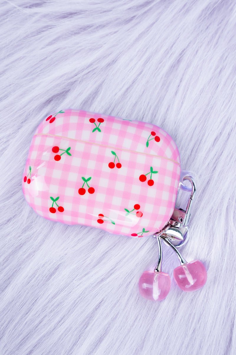 Pink Cherry Check Earbud Holder - Wholesale Accessory Market