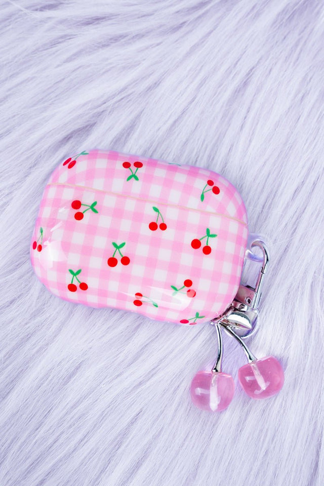 Pink Cherry Check Earbud Holder - Wholesale Accessory Market