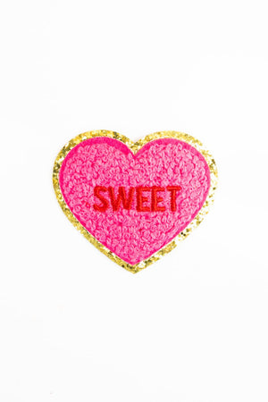 Sweet Hot Pink Heart Glitter Chenille Patch - Wholesale Accessory Market