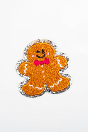 Small Gingerbread Man Glitter Chenille Patch, 2.25" - Wholesale Accessory Market