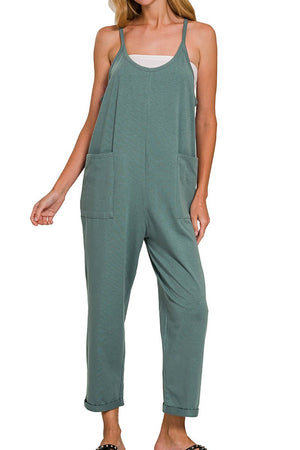 Zenana The Fun Side Ash Jade Spaghetti Strap Pocket Jumpsuit - Wholesale Accessory Market