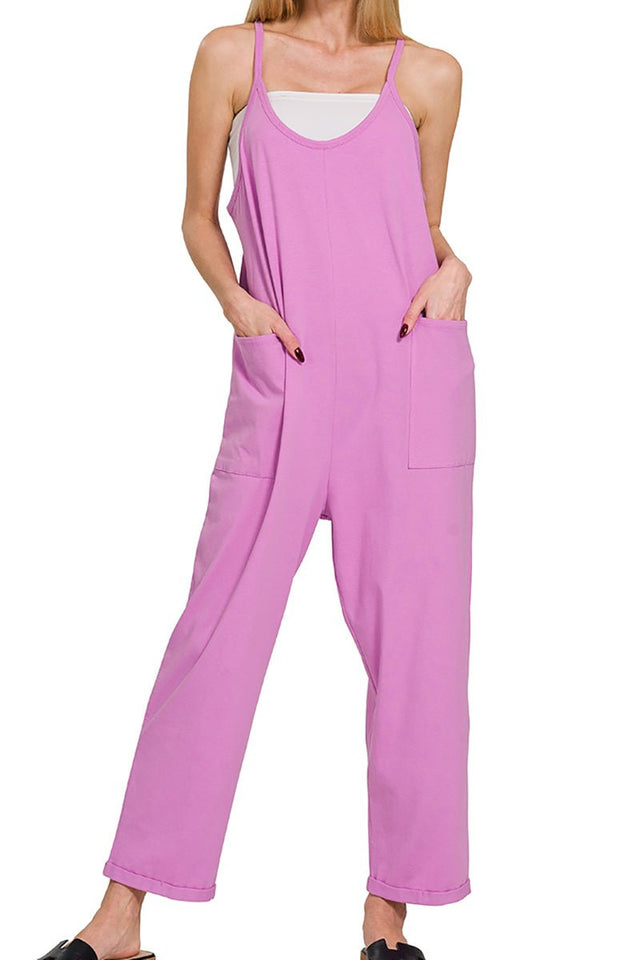 Zenana The Fun Side Mauve Spaghetti Strap Pocket Jumpsuit - Wholesale Accessory Market