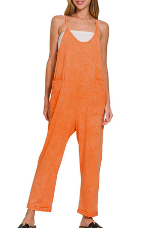 Zenana Urban Oasis Light Orange Spaghetti Strap Pocket Jumpsuit - Wholesale Accessory Market