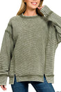 Zenana Autumn Afternoons Dark Olive Acid Wash Ribbed Pullover - Wholesale Accessory Market