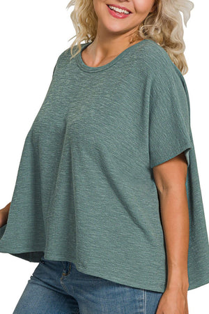 Zenana Plus Size Effortless Edge Ash Jade Oversized Slub Tee - Wholesale Accessory Market