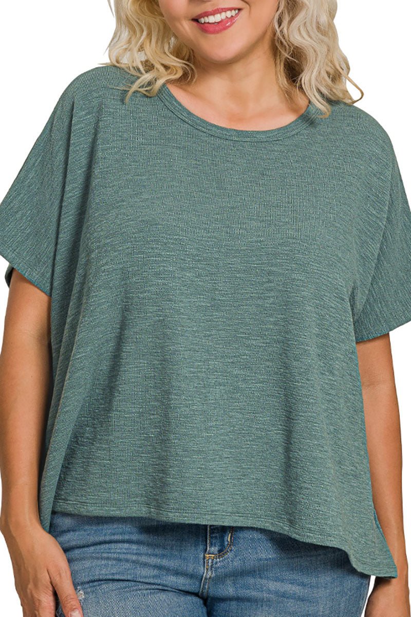 Zenana Plus Size Effortless Edge Ash Jade Oversized Slub Tee - Wholesale Accessory Market