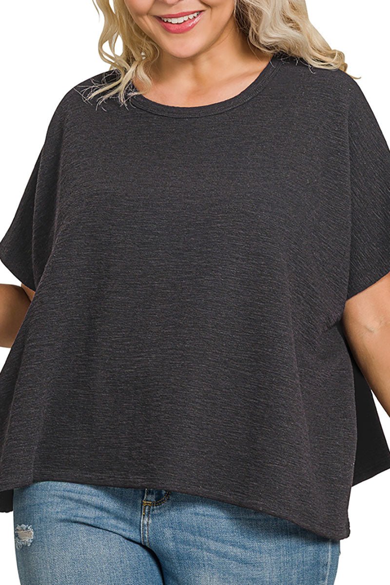 Zenana Plus Size Effortless Edge Black Oversized Slub Tee - Wholesale Accessory Market