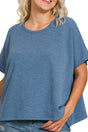 Zenana Plus Size Effortless Edge Dusty Blue Oversized Slub Tee - Wholesale Accessory Market