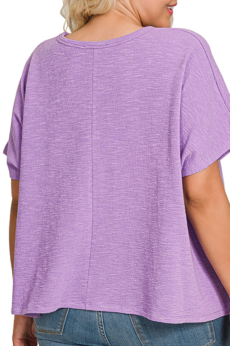 Zenana Plus Size Effortless Edge Lavender Oversized Slub Tee - Wholesale Accessory Market