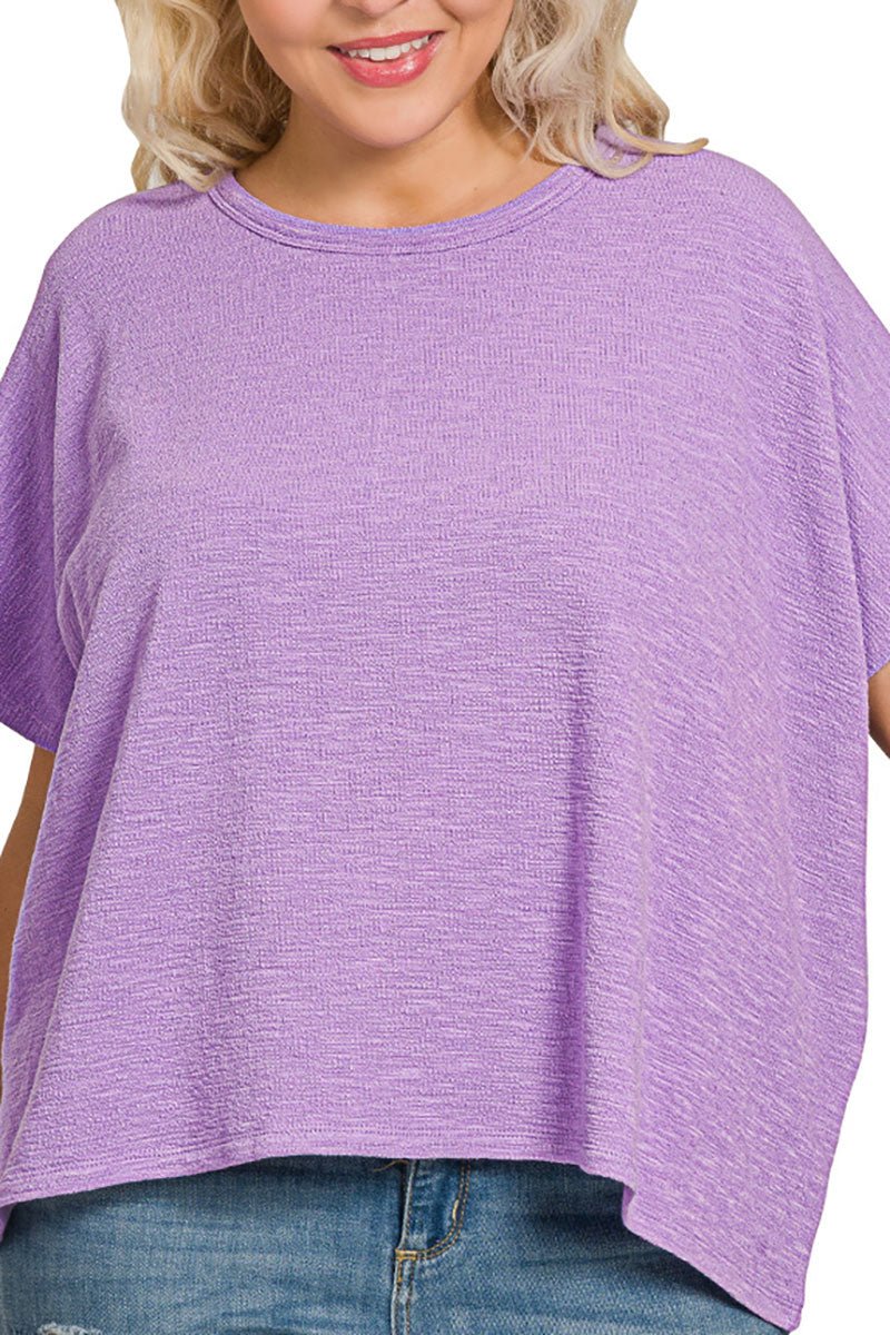 Zenana Plus Size Effortless Edge Lavender Oversized Slub Tee - Wholesale Accessory Market